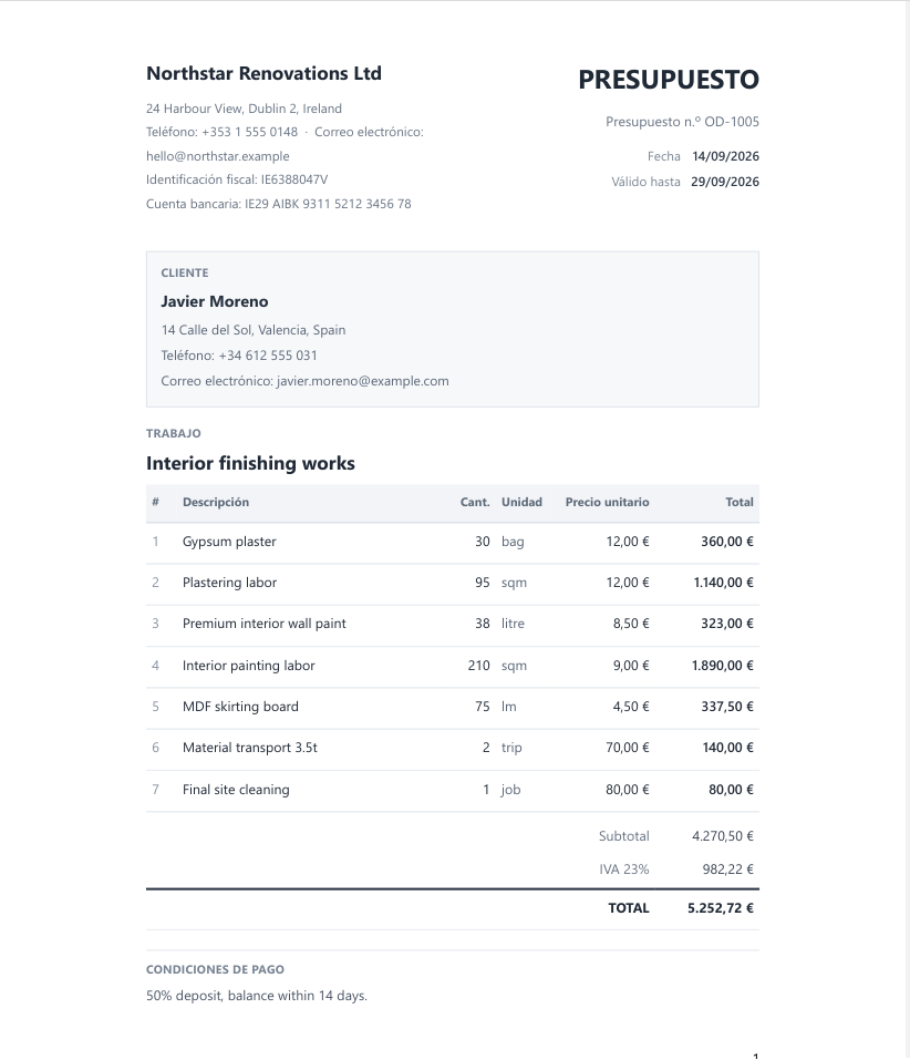 Offer Desk generated quote PDF
